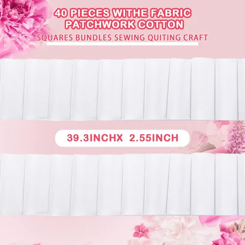Miniatura 2 de 40 piezas de rollo de tela de algodón blanco de patchwork de Jelly, tiras de tela de algodón enrollables de 2.55 pulgadas, tela de patchwork