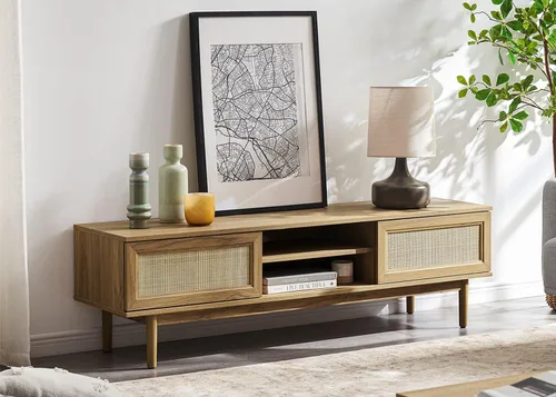 Miniatura 14 de mopio Brooklyn Soporte de TV Moderno de Mediados de Siglo, para TVs de hasta 50" / 59" Panel de Forma de Onda, Perfil Curvo Elegante con Estante