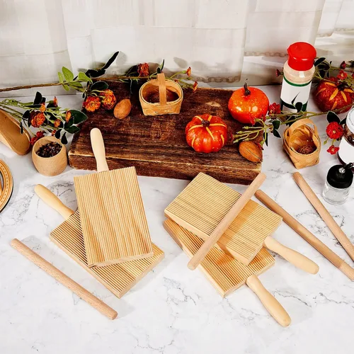 Miniatura 7 de Tessco - Juego de 4 tablas de ñoquis de madera para pasta, madera de haya de 8.46 pulgadas con 4 piezas de rodillo, paleta de ñoquis, herramientas
