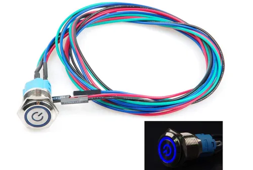 Miniatura 8 de Interruptor de chasis de 0.472 in con botón de metal con cable de extensión de 3.3 pies, anillo de símbolo de interruptor azul, adecuado