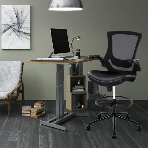Miniatura 2 de Misolant Silla alta de oficina para escritorio de pie, silla de dibujo con anillo para el pie, silla de escritorio alta reclinable de piel sintética