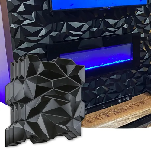 Art3d Panel de Pared de Diamante 3D de PVC Dentado a Juego-Negro Mate, para Decoración Interior Residencial y Comercial Diamante mate negro