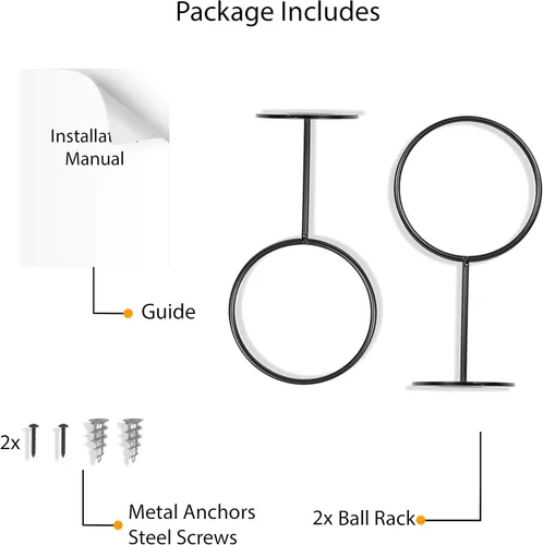 Miniatura 6 de Wallniture Palla Ball - Juego de 2 estantes de almacenamiento para montar en la pared, para pelotas de fútbol, voleibol, fútbol y baloncesto