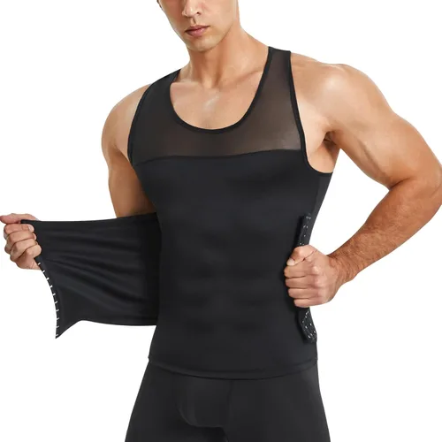 Camisetas de compresión para hombre, faja moldeadora de pecho, control de abdomen, adelgazante, camiseta interior para entrenamiento, camiseta sin