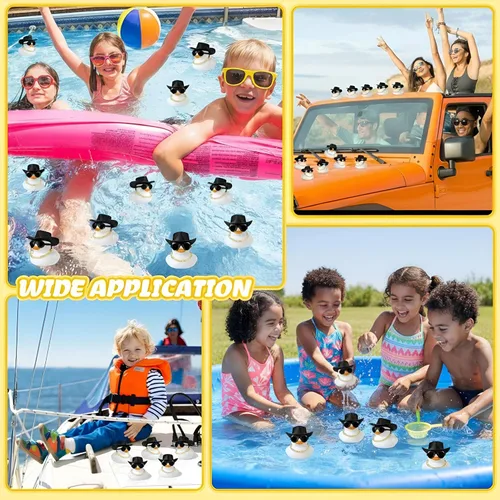 Miniatura 4 de Sotiff 48 Conjuntos de Patos de Goma Chirriantes Patos de Fiesta Patitos para Decoración de Tablero de Coche con Collar Mini, Sombrero y Gafas