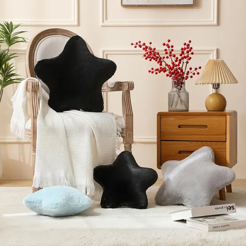 Miniatura 2 de YRXRUS Almohadas de estrella, almohada en forma de estrella negra, regalos de almohada decorativa, bonita decoración de habitación de felpa