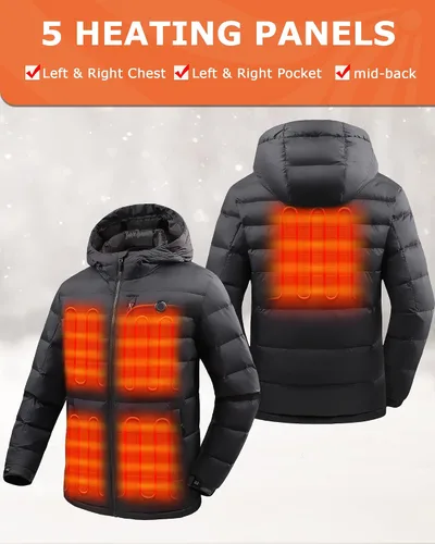Miniatura 2 de Venustas Men's Heated Down Jacket with Battery Pack, Electric Lightweight Packable Puffer Jacket, Heated Coat for Outdoors