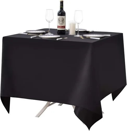 Surmente Mantel cuadrado para mesas cuadradas o redondas, 100% poliéster, 52 x 52 pulgadas, mantel para bodas, banquetes o restaurantes (negro)