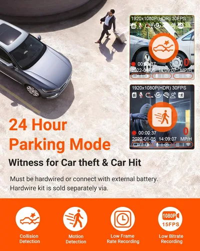Miniatura 5 de VANTRUE E1 Lite - Cámara de tablero para vehículo, WiFi, GPS, 1080P, control de voz, visión nocturna, modo de estacionamiento de 24 horas, detección