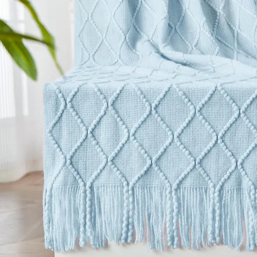 Miniatura 42 de inhand Mantas de punto para sofá y cama, manta de punto suave y acogedora con borlas, mantas decorativas ligeras y mantas decorativas de granja