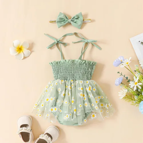 Miniatura 71 de Mameluco para bebés y niñas de 3, 6, 9, 12, 18 meses, enterizo de manga corta, fruncido, faldas y dobladillo, diadema