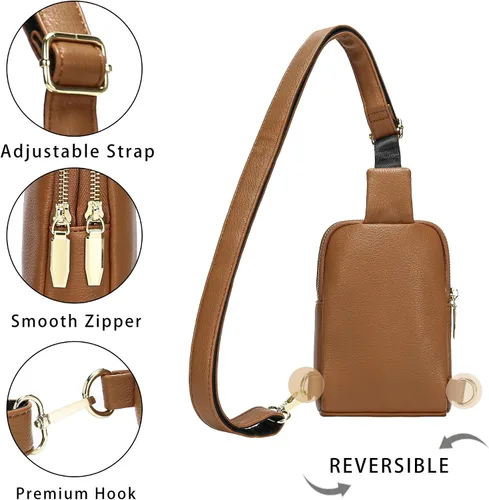Miniatura 3 de Cangureras cruzadas para mujer, bolso bandolera de piel sintética, bolso pequeño para viajes (marrón fucsia), Estilo-marrón1-1, Bolso bandolera