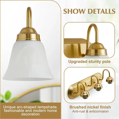 Miniatura 5 de EJIAXIN Lámpara de baño de 3 luces sobre espejo – Accesorios de iluminación vintage para baño, lámpara de pared fácil de instalar, luces de tocador