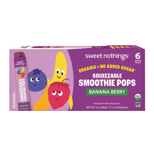 Miniatura 7 de Sweet Nothings, Banana Berry, Paletas de batido de fruta exprimible para niños orgánicas USDA, paquete de valor de 24 - sin colorantes, sin azúcar