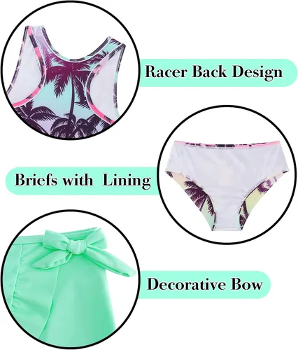 Miniatura 46 de Traje de baño tankini de 3 piezas para niñas, lindo bikini con salida de baño con falda de playa de 5 a 16 años
