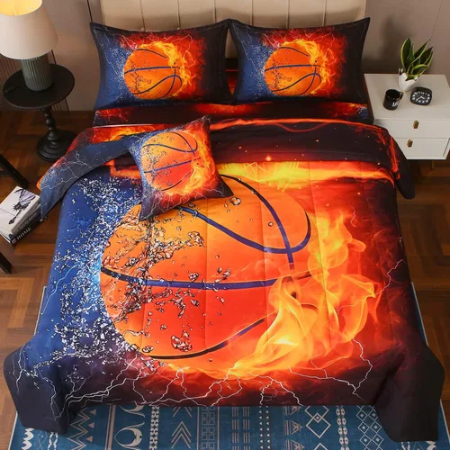 Miniatura 9 de JQinHome Juego de edredón deportivo para niños tamaño individual, cama de 6 piezas en una bolsa para niños y adolescentes, ropa de cama
