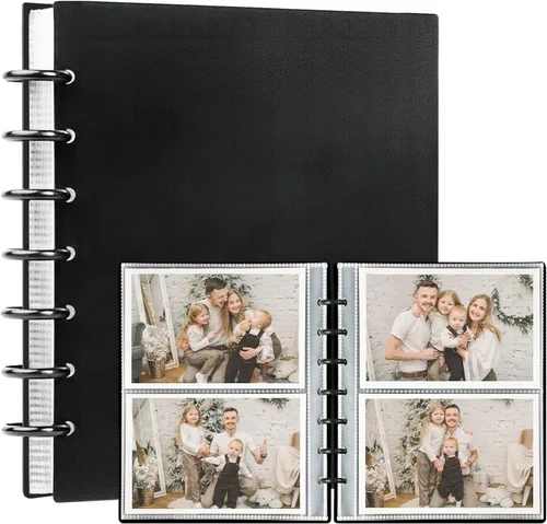Álbum de fotos de 4 x 6 pulgadas, fundas para libros con capacidad para 120 fotos horizontales, álbumes de fotos de bricolaje con 30 páginas Negro