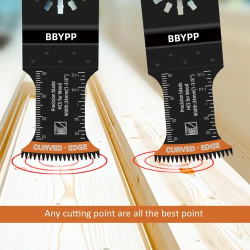 Miniatura 3 de 7 hojas de sierra oscilantes de dientes japoneses curvos, cuchillas oscilantes multiherramienta con borde curvo, corte limpio para madera, plástico