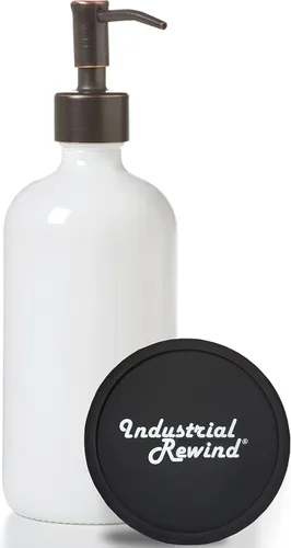 Miniatura 15 de Dispensador de jabón negro con bomba de metal y posavasos para parte inferior antideslizante, botella de vidrio de 16 onzas para jabón líquido