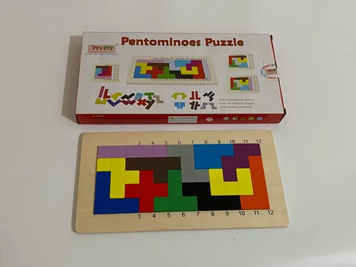 Miniatura 9 de Juegos de rompecabezas de pentominoes de madera, juegos de mesa familiares para niños y adultos, bloques de bloques de patrón matemático