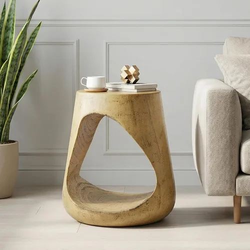 Miniatura 10 de Mesa auxiliar pequeña hueca de 14.5 pulgadas de ancho, mesa auxiliar con textura similar a la madera, mesa auxiliar redonda con pedestal con acabado