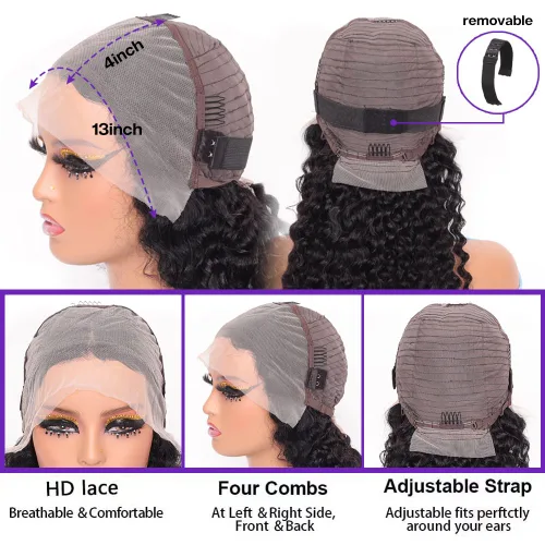 Miniatura 4 de Pelucas de cabello humano rizado marrón chocolate con encaje frontal, prearrancadas de 13 x 4 pulgadas, pelucas de encaje frontal HD de onda