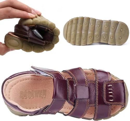 Miniatura 3 de DADAWEN - Sandalias deportivas de cuero para niños y niñas, puntera cerrada, para exteriores (para bebés, niños pequeños y grandes)