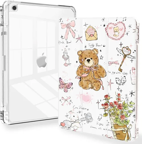 Miniatura 30 de Feams Funda para iPad de 9ª generación, funda triple para iPad 10.2, cubierta trasera transparente con soporte para lápiz y apagado Ángel