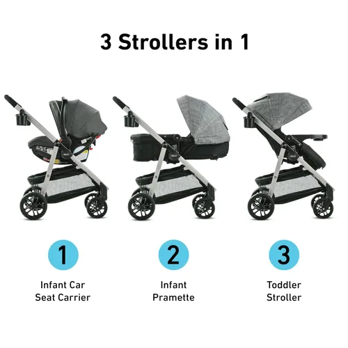Miniatura 4 de Graco Modes Pramette Sistema de viaje, Combo modular de asiento de auto y carriola 3 en 1, Portabebés para asiento de auto infantil a carriola
