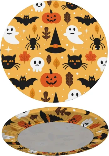 Miniatura 2 de Delerain Mantel ajustable redondo de calabaza fantasma de Halloween, mantel redondo impermeable con borde elástico, lavable, para interiores