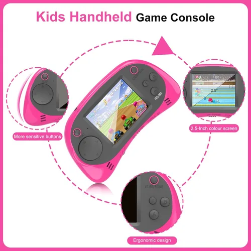 Miniatura 3 de Juegos de mano para niños, videojuego retro de 16 bits con 220 juegos electrónicos HD, juego de viaje portátil IPS de 2.5 pulgadas, regalos para Rosa