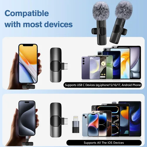 Miniatura 4 de Micrófono inalámbrico profesional para iPhone, iPad, Android, micrófono de solapa Lavalier para grabación de video, mini micrófono de grabación