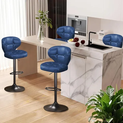 Miniatura 14 de Juego de 2 taburetes de bar, taburetes de bar giratorios ajustables con respaldo, sillas de bar de altura de mostrador con reposapiés, asiento Negro