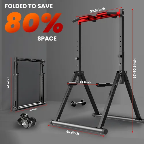 Miniatura 4 de WATBKHE Power Tower Pull Up Dip Station Foldable, Pull Up Bar Station Adjustable, Multi-Function Home Gym, Strength Training Fitness Equipment