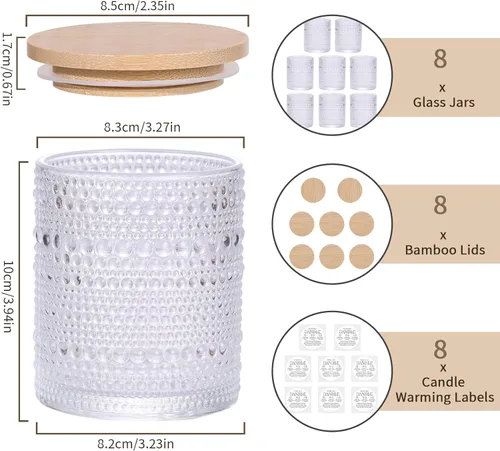 Miniatura 2 de DARJEN Paquete de 8 tarros de vela transparentes para hacer velas, tarros de vidrio vacíos de 14 onzas con tapas y etiquetas de bambú, suministros