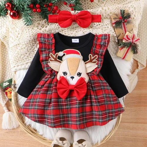 Miniatura 5 de Vestido de Navidad para niña pequeña, vestido de Acción de Gracias, vestido de retazos con volantes, vestido de manga larga para bebé