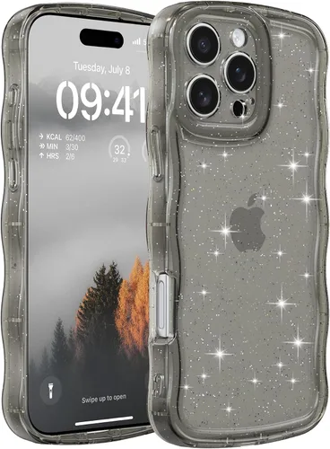 Miniatura 33 de FABSPARK Funda para iPhone 14 Pro Max, bonita funda colorida con láser, retro, exquisita, rizada, borde ondulado, protector estético de TPU suave