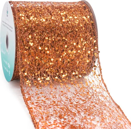 Miniatura 24 de Cinta con alambre de malla brillante con purpurina de 6 x 10 yardas, color negro para decoración del hogar, lazo para envolver regalos