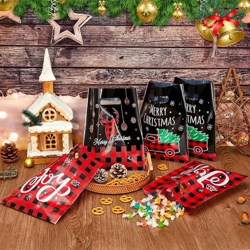 Miniatura 4 de Cholemy 120 Piezas Bolsas de Mercancía de Navidad a Granel Bolsas de Plástico de Navidad 8'' x 10'' Bolsa de Regalo de Favor de Xmas Bolsa de Favor