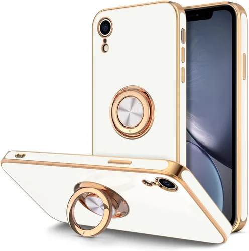 Miniatura 11 de Hython Funda para iPhone XR con soporte de anillo [soporte de anillo giratorio de 360° con soporte magnético] chapado en oro rosa brillante borde