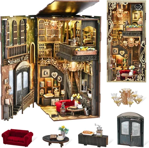 Miniatura 15 de MiniCity Kit de Rincón de Libros, Casa de Muñecas de Bricolaje Booknook, Kit en Miniatura para Estantería, Casas de Muñecas para Adultos