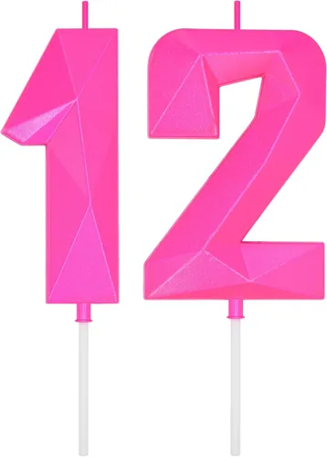 Miniatura 29 de DERVENTA Velas de cumpleaños con números grandes, 3D, color rosa, 3.7 pulgadas, decoración para tartas de fiesta, 1 pieza (número 3 rosa)