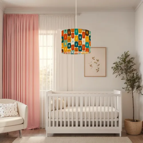Miniatura 6 de Boho Plug in Pendant Light Mid Century Modern Art Abstract Geometric Seamless 16.4ft Plug in Cord Dimmable Hanging Lamp Fabric Lamp Shade Pendant