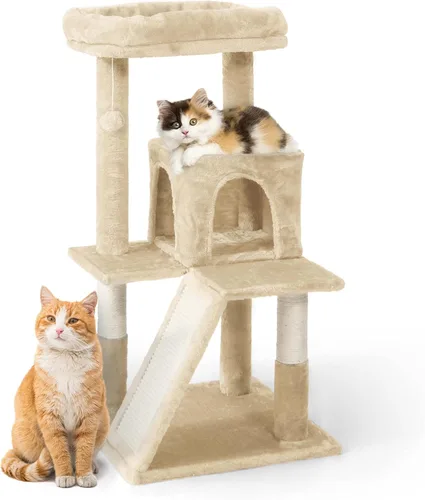 BOWHAUS Árbol alto para gatos grandes o gatitos de interior, árbol de actividades para gatos de varios niveles con postes rascadores, hamaca,