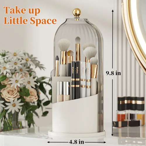 Miniatura 6 de Soporte para brochas de maquillaje con tapa, organizador de tazas de brochas de maquillaje giratorias de 360 grados para tocador, caja