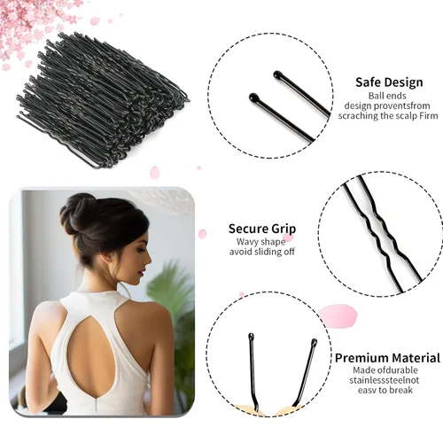 Miniatura 3 de Horquillas en forma de U, 100 unidades de 6 cm de horquillas para el pelo para moños, pinzas para el cabello para mujeres, niñas y salones