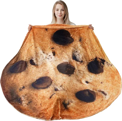 BATTILO HOME - Manta redonda de franela suave y cómoda de 59 pulgadas con diseño de galleta de chispas de chocolate para adultos y niños, mantas