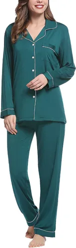 Miniatura 7 de Pijama de bambú ultra suave para mujer, juego de pijama - manga largacon botones.