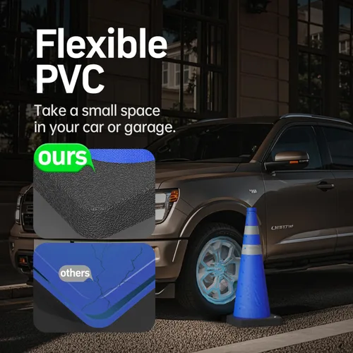 Miniatura 4 de BATTIFE [1 Paquete] Conos azules plegables de seguridad de tráfico de 28 pulgadas con base negra pesada, conos emergentes multiusos con collar