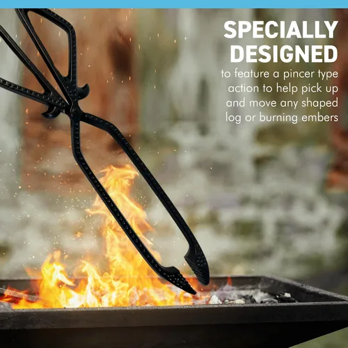 Miniatura 3 de Pinzas de metal para troncos y carbón para chimenea, chimenea, chimenea, hoguera, horno de pizza, fuego interior y exterior, póker para quemador